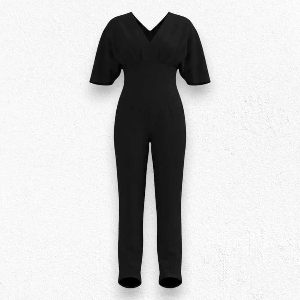 Alexia Admor Black V Neck Drape Sleeve Minimalist Skinny Leg Jumpsuit Size XS